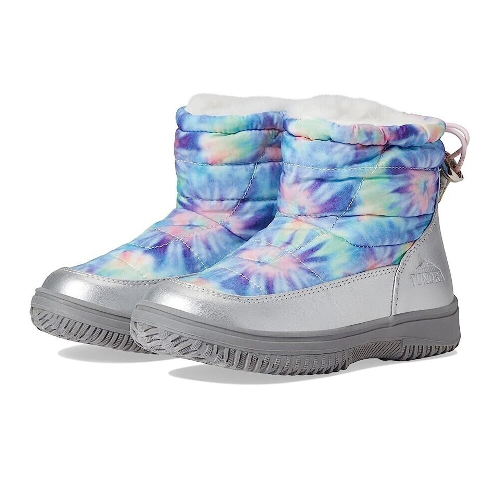 Tundra Bethel Kids 5 Blue Tie-Dye Faux Fur Round Toe Ankle Snow Boots JOBB092
